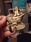 Vintage Solid Brass Kid Fishing In Tub Bathroom Plaque  Robe Hook