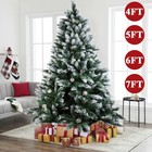 4-7ft Christmas Tree Artificial Snow Flocked Pine  w Led Lights Xmas Indoor Home