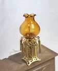 Dollhouse Miniature Brass Parlor Lamp W glass Amber Shade 1 12 Scale