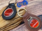 New Rare Vintage Red Subaru Car Genuine Leather Key Fob Chain Ring Automotive