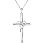 Silver Plated Heart Cross Pendant Necklace Inlaid Zircon For Women