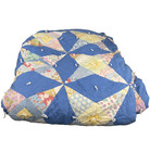 Vtg Handmade Diamond Star Patchwork Quilt Twin Blue Floral Scrappy Hand Tied 50s