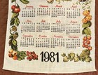 Vintage 1981 Calendar Tea Towel Kitchen Towel Fruit   Vegetables Print Unused