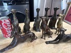 Dog Whippet Greyhound Vintage Cast Metal Art Deco Sculpture Set Of 9 Figure Lot