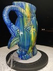 Vintage Large Fish Pitcher Drip Glaze Blues Yellow Greens Teal - Rare Decor 