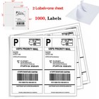 1000 Shipping Labels Half Sheets Blank 8 5  X 5 5  Self Adhesive 2 Per Sheet