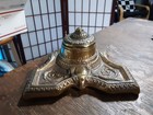 Antique  Vintage Brass Inkwell Missing Glass Insert 2 X 3 6 X 4 5 Inches