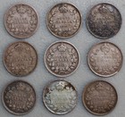 1912 To 1920 Canada 5 Cents 9 Silver Coin Lot 5c Canadian Circulated