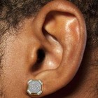 Men s 14k Gold Plated Real 925 Silver 1 2  Large Baguette Stud Earrings Cz