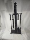 Large Ornamental Fireplace Tool Set Vintage Heavy Steel Plate Ball Feet Xl