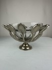 Rare Vintage Art Spoon Pedestal Bowl - India    Artisan Metal   Glass Centerpiece