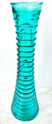 Large Bidkhome Spain Hand Blown Blue Art Glass Vase 21 38  Spiral Ribbed Glass