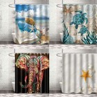 Bathroom Shower Curtain Printed Animal Pattern Waterproof Bath Mat With Hooks