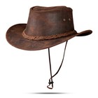 Men And Women Brown Genuine Leather Cowboy Western Hat