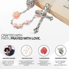 Catholic Pink Pearl Beads Rosary Rose Mystery Necklace Holy Soil Medal   Cross