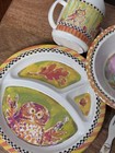 Mackenzie Childs 6 Piece Children   s Owl Toddler Dinnerware Set Mint Condition 