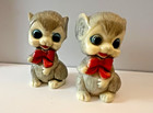 Vintage Grey Mouse Salt And Pepper Shakers Set Big Eyes Red Bow Ties Retro  341