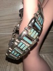 Vintage Art Deco Mexico  925 Sterling Silver   Turquoise Inlaid Linked Bracelet