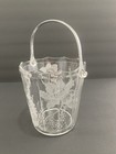 1930 s Cambridge White Etched Gloria Design On Clear Ice Bucket With Handle 6    T