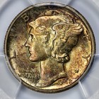 1942-d Mercury 10c Silver Dime Pcgs Ms 66 Fb Full Bands Amber Toned