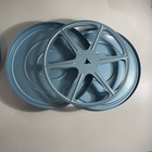 Vintage 2 8mm 7   empty Metal Film Reel   Case  Blue Grey  Home Movie Projector