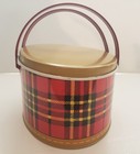 Collect Rare Vintage Ohio Art Red Plaid Oval Shape Metal Tin Lunch Sewing Box