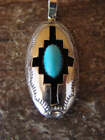 Native American Indian Sterling Silver   Turquoise Shadow Box Pendant - Perry