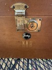 Vintage 1940s Shortrip Brown Leather Train Case Vanity Makeup Box
