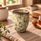 Japanese Ceramic Stoneware Yunomi Tea Cups Olive Cream Crackle Glaze Teacup Set