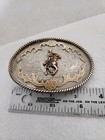 Alpaca Silver   Yellow Brass Cowboy Riding Horse Western Belt Buckle 