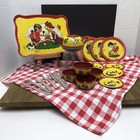 21 Piece Vintage Ohio Art Metal Tin Picnic Childs Tea Set Assortment Usa Made