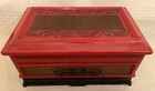 Vintage Mid-century Talisman By Deltah Jewelry Box Asian Dragon Red Plastic