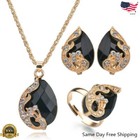 Fashion Women Peacock Zircon Crystal Necklace Earrings Ring Wedding Jewelry Set