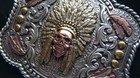 Nocona Western Buckle Indian Chief Feather Skull Silver 37600