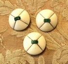 3 Vintage Uranium Textured White Glass Buttons W  Silver Crossbands   Green Cntr