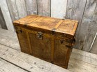 Vintage Leather Campaign Trunk Side End Table Wooden Storage Chest