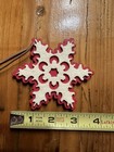 Wooden Winter Christmas Tree Ornaments Felt Snowflakes Double Sided 4  Red white