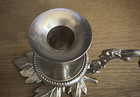Pewter Vtg Chamber Candle Stick Leaf Base Finger Loop