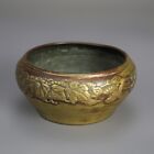Antique Chinese Bronze Bowl With Embossed Floral Border 19thc