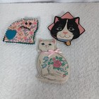 Vtg  Cat Magnet Lot Fabric Floral Kitty Fridge Magnets Set Of 3 - 1998