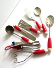 Vintage 8 Piece Toy Set Of Red Handled Children s Kitchen Utensils 1950s