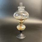 Vtg Clear Glass Shade Oil Lamp Diamond Pattern Brass Ring Farmhouse Country 15 