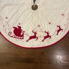 47  White   Red Velvet Christmas Tree Skirt  Satin Quilt On Back  Reversible 