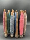 14 Antique Wooden Textile Mill Thread Spool Spindles With Thread Farmhouse