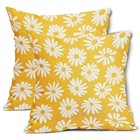 Yellow Pillow Covers 18x18 Inch White Floral Daisy Geometry Decorative Couch