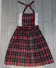 Vintage Christmas Red Green Plaid Mrs Claus Santa Apron Ruffle Trim Bib One Size