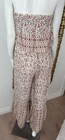 Japna Wide Leg Romper Women Sz S Red Floral Flare Strapless Smocked Jumpsuit