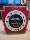 Vintage 1950s Schmidt s Beer   Ale Lighted Bar Clock Keystone Shape