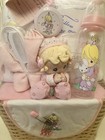 Precious Moments Baby Gift Set Basket  Bottle Rattle Bibs Pillow 2005 New