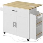 Rolling Kitchen Island Table On Wheels With Drop Leaf  Storage Cabinet  Drawe   